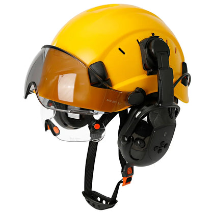 Bluetooth 5.0 Earmuffs Safety Helmet With Visors For Engineer ABS Carbon Fiber Pattern Construction Hard Hat Industrial Cap ANSI