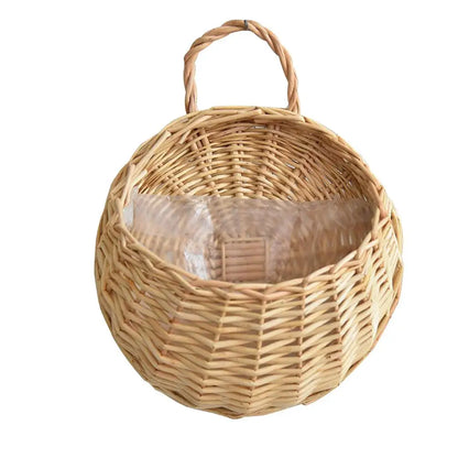 Wall Mounted Rattan Basket Hanging Planter Basket Handmade Wicker Flower Pot Home Garden Balcony Decor Woven Rattan Vase Baskets