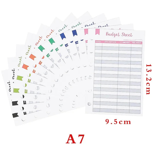 A7 PU Leather Notebook Binder Budget Plan Organizer Binder Cover 6 Binder Pockets And 12 Pcs Expense Budget Sheets Sticker