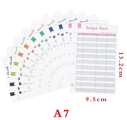 A7 PU Leather Notebook Binder Budget Plan Organizer Binder Cover 6 Binder Pockets And 12 Pcs Expense Budget Sheets Sticker