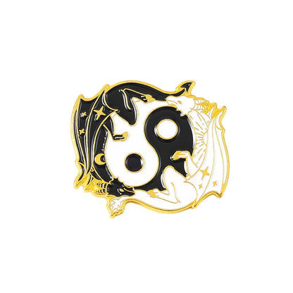 Cartoon Black White Animal Hug Enamel Pins Fox Koi Fish Dinosaur Deer Rabbit Crescent Ghost Alloy Brooch Badge Fashion Jewelry