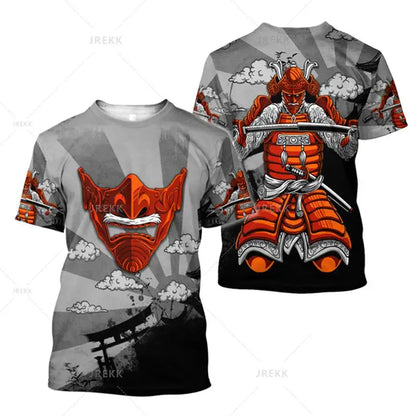Japanese Harajuku Printed T Shirt For Men Fashion Samurai Mask Graphic T shirts Summer Leisure O-neck Pullover Oversized Topsy2k
