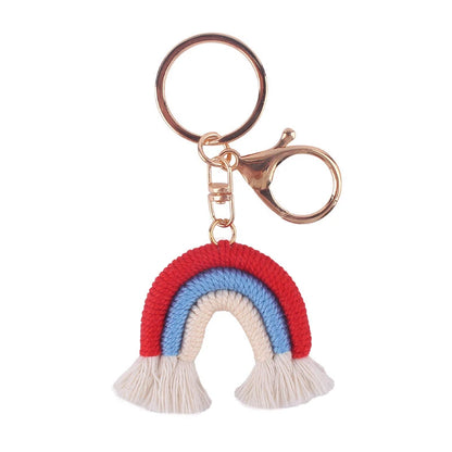 Lovely Hand Knitted Rainbow Tassel Keychain For Women Girl Cute Weave Key Ring Pendant Handbag Hanging Decoration Car Key Charms