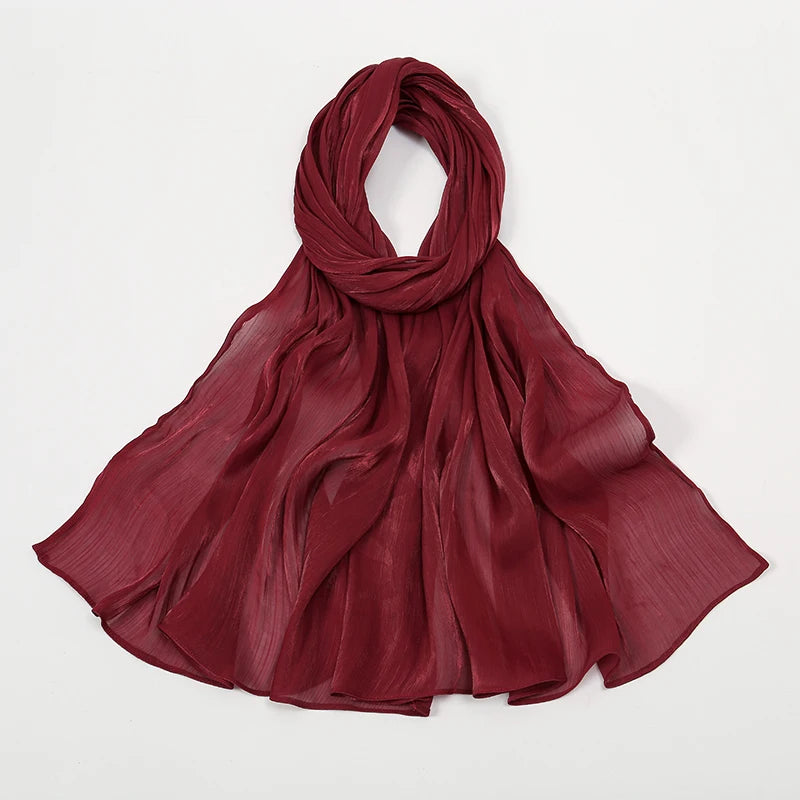 New Premium Silk Crinkle Hijab Scarf Women Shawls Plain Muslim Women Hijabs Breathab Islam Women Turban Pleated Scarf Ramadan