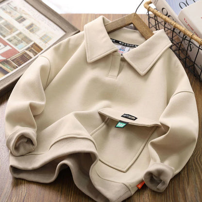 Spring Autumn Sweatshirt Boys Flip Neck Head Pullover Children's Casual Fashion Top 2024 New Teenagers Solid Color Clothes 4-14Y
