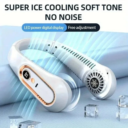 Neck bladeless fan mini ultra long lifespan portable lazy silent fan USB charging student sports office digital display power su