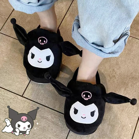 Anime Kuromi Sanrioed Plush Slippers Ears Move Kawaii Cinnamoroll My Melody Cartoon Girl Thicken Warm Home Slippers Funny Gift