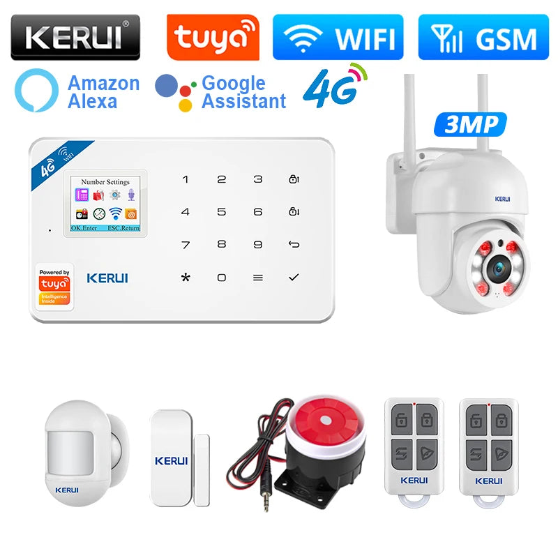 KERUI W184 Home Smart Security Alarm System WiFi 4G GSM Wireless Tuya Control App 1.7 Inch Color Screen Voice Prompt Host