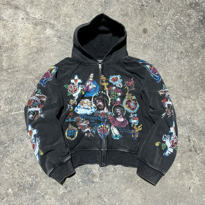 Casual y2k sweatshirt zipper cardigan loose hoodie for women 2024 new versatile printed letters hip-hop geometric pattern