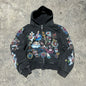 Casual y2k sweatshirt zipper cardigan loose hoodie for women 2024 new versatile printed letters hip-hop geometric pattern
