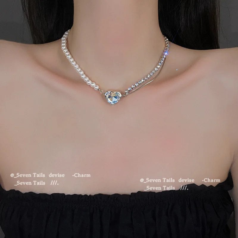 2023 New Fashion Trend Light Luxury Elegant Delicate Pearl Double Layer Heart Necklace Ladies High Jewelry Party Gifts Wholesale