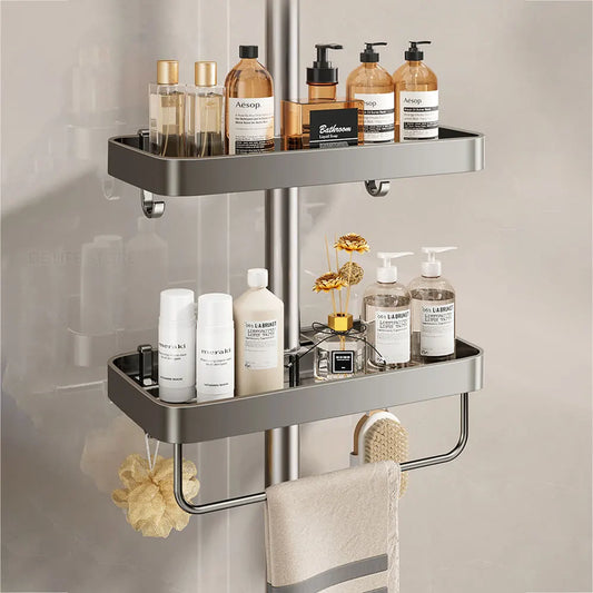 1/2PCS Shower Rack Punch-Free Bathroom Tray With Towel Bar Hooks Shampoo Holder Floating Shelf For Toilet Bathroom Organizer