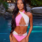 2024 New Sexy Rhinestones Contrasting Colors Bikini Set Halter Two Pieces Swimsuit Lace Up Swimwear Deep-V Bathing Suit