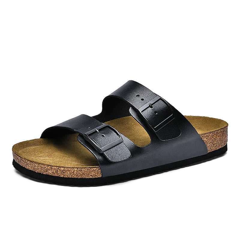 Summer Men Women Clogs Cork Slippers Slide Sandals Microfiber Leather Casual Slip On Sandal Beach Shoes Big Size 48 49