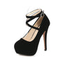 Pumps High Heel Women New Style Flock Fashion Cross Straps 14cm Heel High 4cm Platform Model Nightclub Sexy Plus Size 35-46