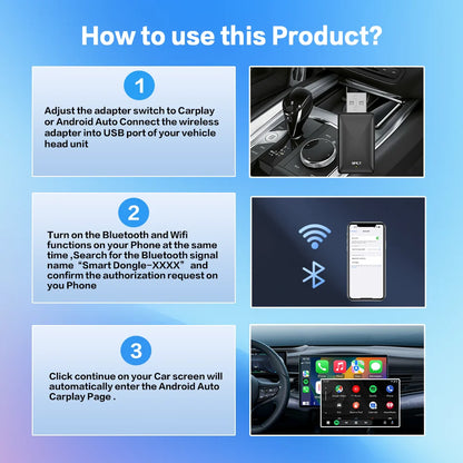 Wireless Android Auto Adapter Carplay Wireless Smart Bluetooth Dongle 2in1 For Dacia Spring Logan Sandero Stepway Duster Jogger