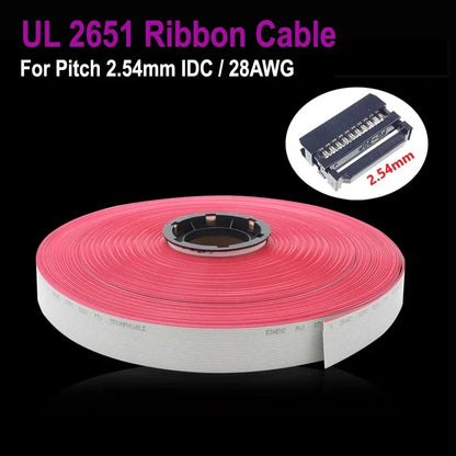2/5M 1.27mm Flat Ribbon Cable 10 14 16 20 26 30 34 40 50 60 pins AWG 28 UL2651 300V 2.54mm IDC Connector Flat  Data Cable Wire