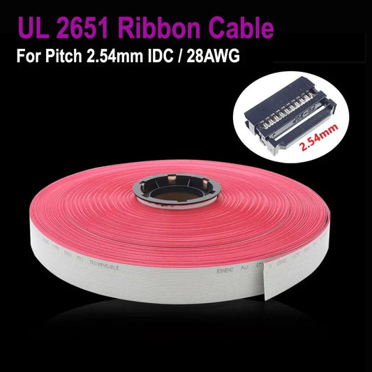 2/5M 1.27mm Flat Ribbon Cable 10 14 16 20 26 30 34 40 50 60 pins AWG 28 UL2651 300V 2.54mm IDC Connector Flat  Data Cable Wire