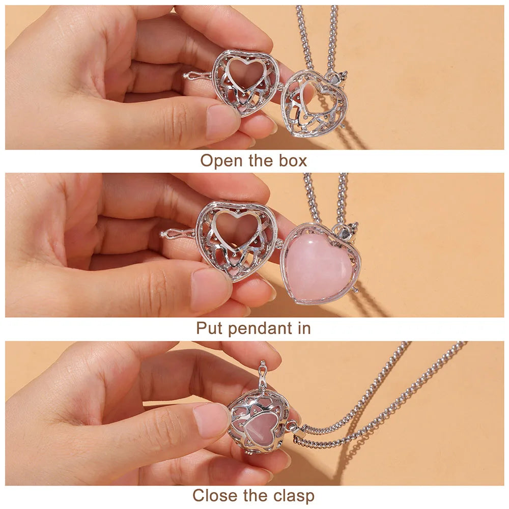 Heart Stone Pendent Necklace Natural Amethysts Carnelian Quartzs Stainless Steel Chain Necklace Wedding Birthday Jewelry Gift