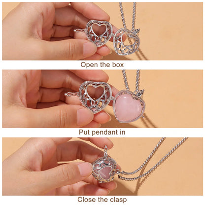 Heart Stone Pendent Necklace Natural Amethysts Carnelian Quartzs Stainless Steel Chain Necklace Wedding Birthday Jewelry Gift