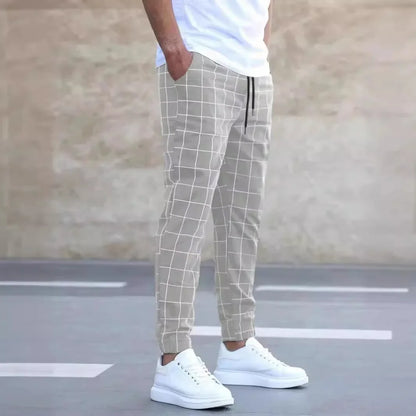 New Style Men Sports and Casual Pants, Trendy and Fashionable Checked Long Pants Slim-fit, All-season Versatile Casual Men Pants
