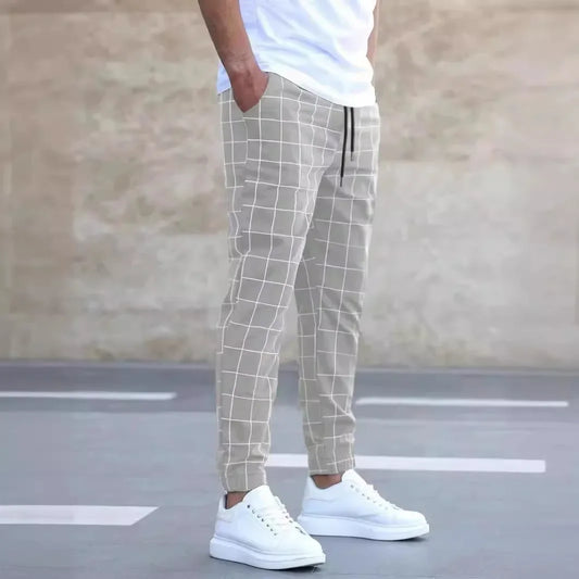 New Style Men Sports and Casual Pants, Trendy and Fashionable Checked Long Pants Slim-fit, All-season Versatile Casual Men Pants