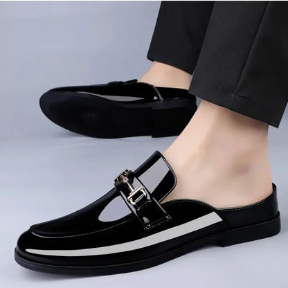 Men's slippers half drag summer new leather texture large size leather shoes men's slippers men
