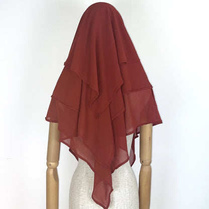 2024 Summer Three-layer Chiffon Hijab Solid Color Khimar Adjustable Women's Gauze Ethnic Shawl Breathable and Comfortable Hijab