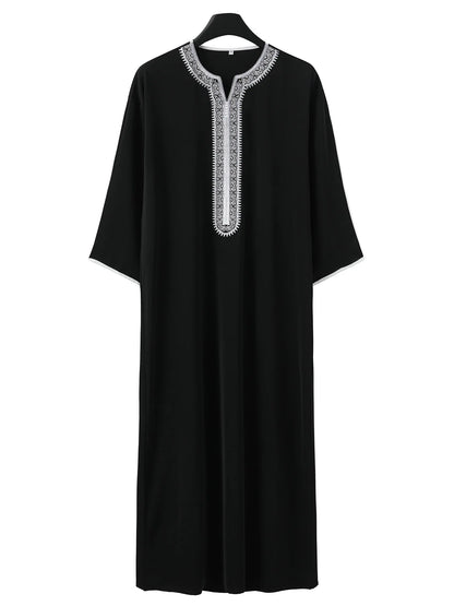 Fashion Islam Men Clothing Moroccan Kaftan Red Embroidered Loose and Breathable Djellaba Abaya Jubba Thobe for Male Muslim Robes