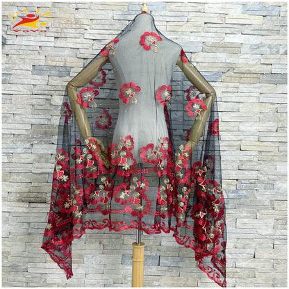 2022 African Islamic  Women's Headscarf Muslim Scarf Fashion Pashmina Soft Tulle Embroidered Hijab Shawl Soft Wrap 200*100CM