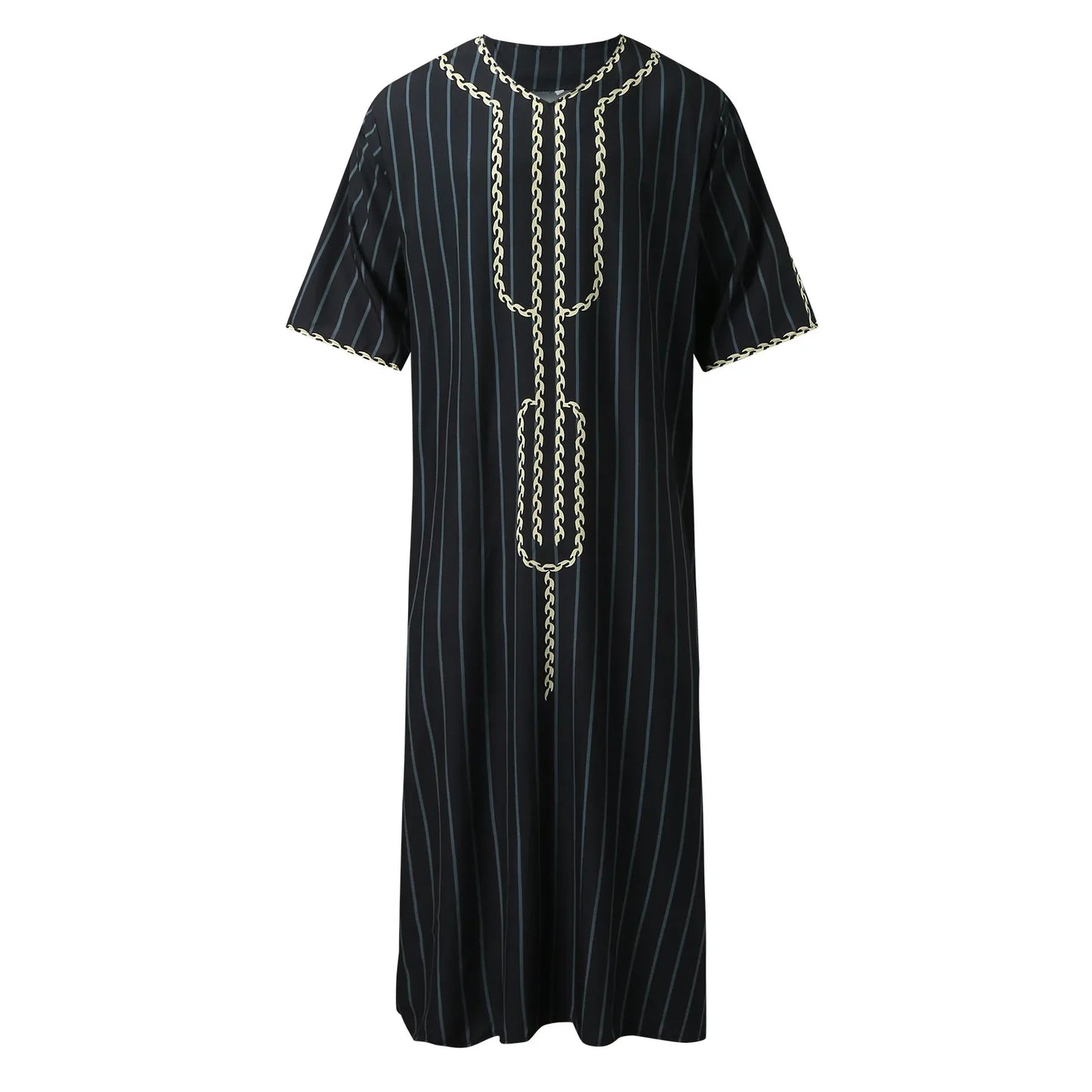 Men Muslim Summer Fashion Loose Robe Islam Kaftan Men Clothing Dubai Luxury Muslim Abaya Muslim V-neck Short Sleeve Printing