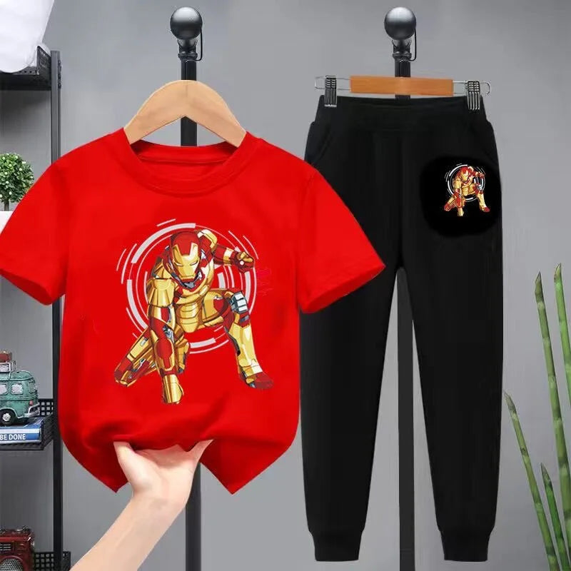 Autumn Boys Clothes long sleeve& trousers 2 Pieces Set Teenage Girls & Boys Printed Spider-Man lronman Tracksuit Fashion Casual