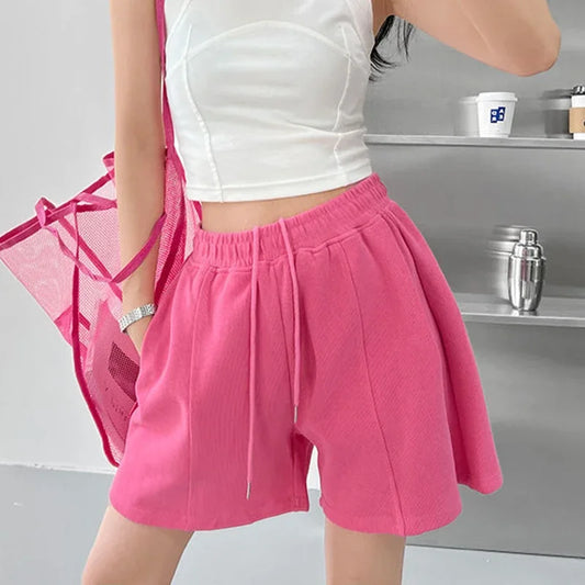 Lucyever Blue Pink Black Women's Shorts 2025 Summer High Waist Wide Leg Shorts for Women Casual Loose Soft Sports Short Pants