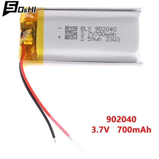 902040 3.7V 700mAh Lithium Polymer LiPo Rechargeable Battery For Mp3 DVD E-book Bluetooth Speaker LED light Beauty Smart Home
