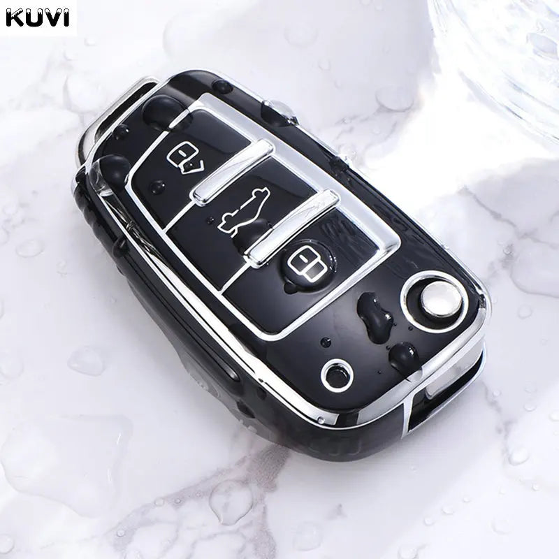 Soft TPU Car Flip Key Case Cover Holder For Audi A1 A3 A6 A6L Q2 Q3 Q7 TTS R8 S6 RS3 Key Protection Shell Fob Accessories