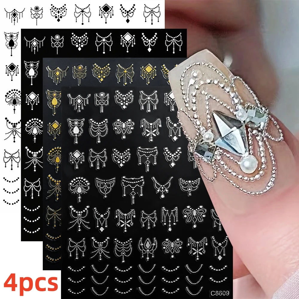 8Pcs Red Heart Nail Stickers 3D Bronzing Silver Gold Heart Shape Star & Moon Metal Totem Nail Slider Self-Adhesive DIY Nail Art*