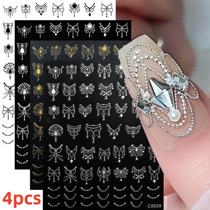 8Pcs Red Heart Nail Stickers 3D Bronzing Silver Gold Heart Shape Star & Moon Metal Totem Nail Slider Self-Adhesive DIY Nail Art*