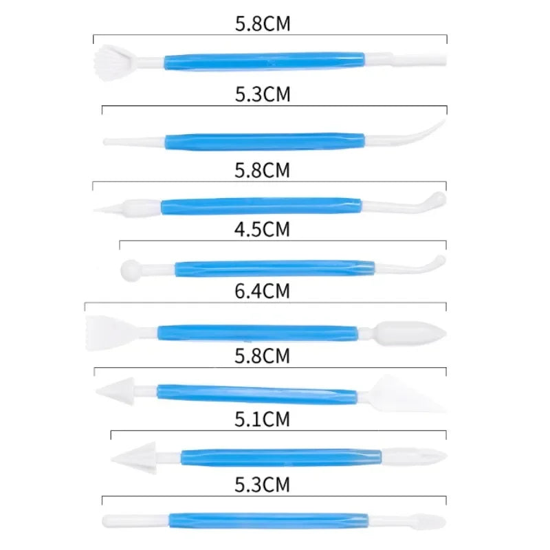 Cake Decorating 8Pcs Fondant Modelling Tools 16 Patterns Carving Flower Craft Clay Carving Pen Set Modeling Baking Accessories