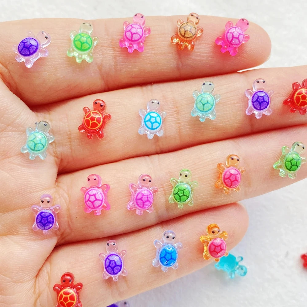 100Pcs Cute Resin Cartoon Little Turtle Nail Art Resin Designer Charms DIY Craft For Nail 3D Decorations Jewelry