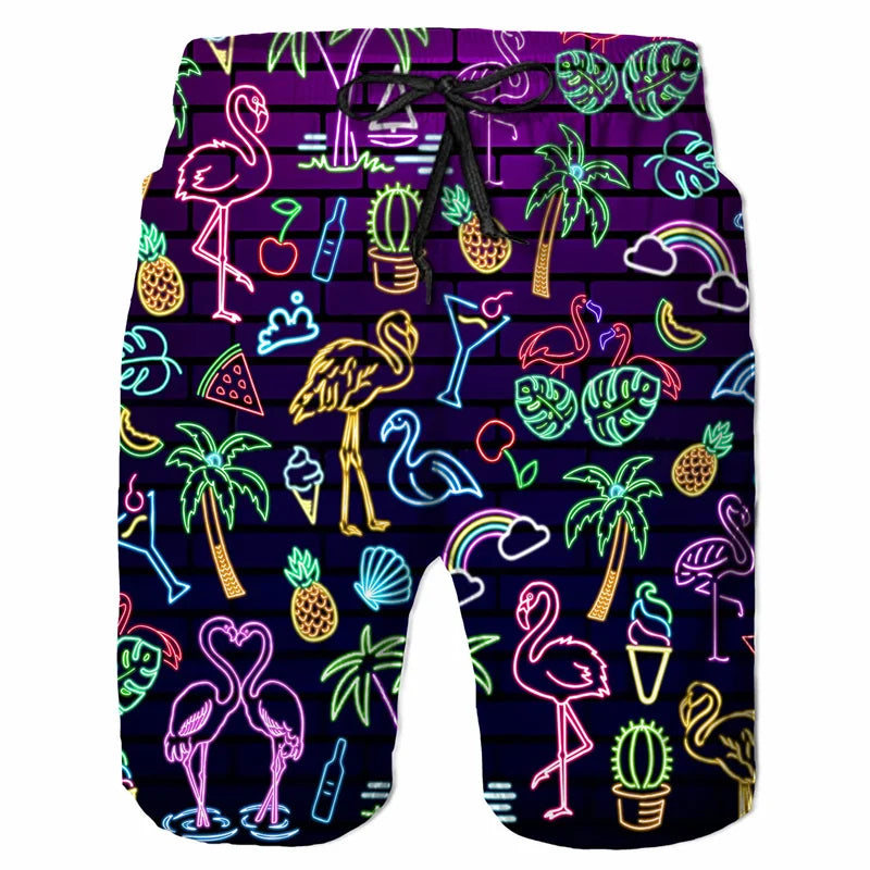 Cartoon Music Colorful Graffiti Beach Shorts Men 3d Print Swim Trunks Summer Surf Board Shorts 80s 90s Street Short Pants