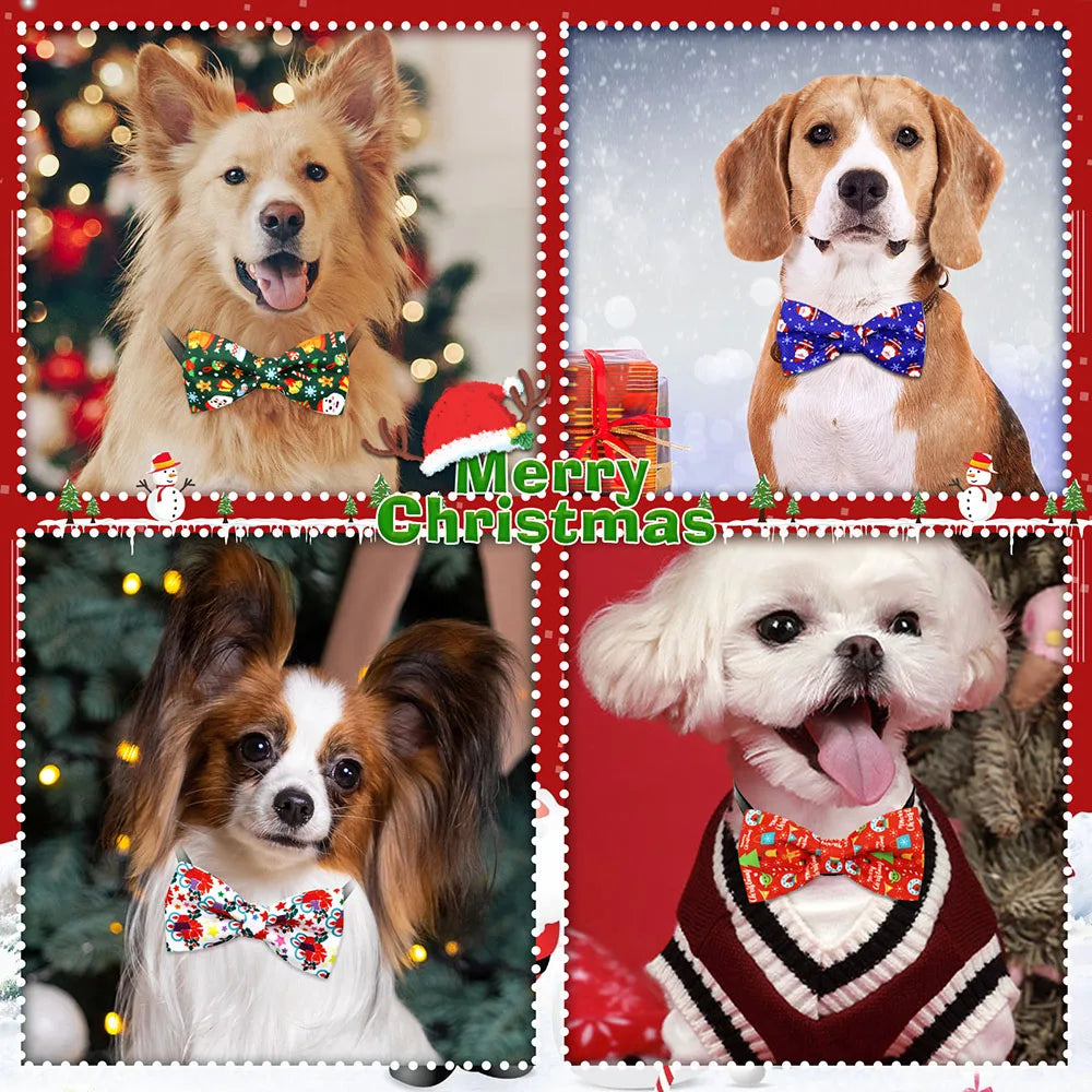 2024 New 50PCS Christmas Dog Bows Removable Dog Bowties Collar Pet Dog Christmas Bow Tie For Dogs Pets Christmas Accessories