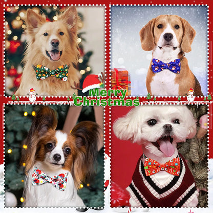2024 New 50PCS Christmas Dog Bows Removable Dog Bowties Collar Pet Dog Christmas Bow Tie For Dogs Pets Christmas Accessories