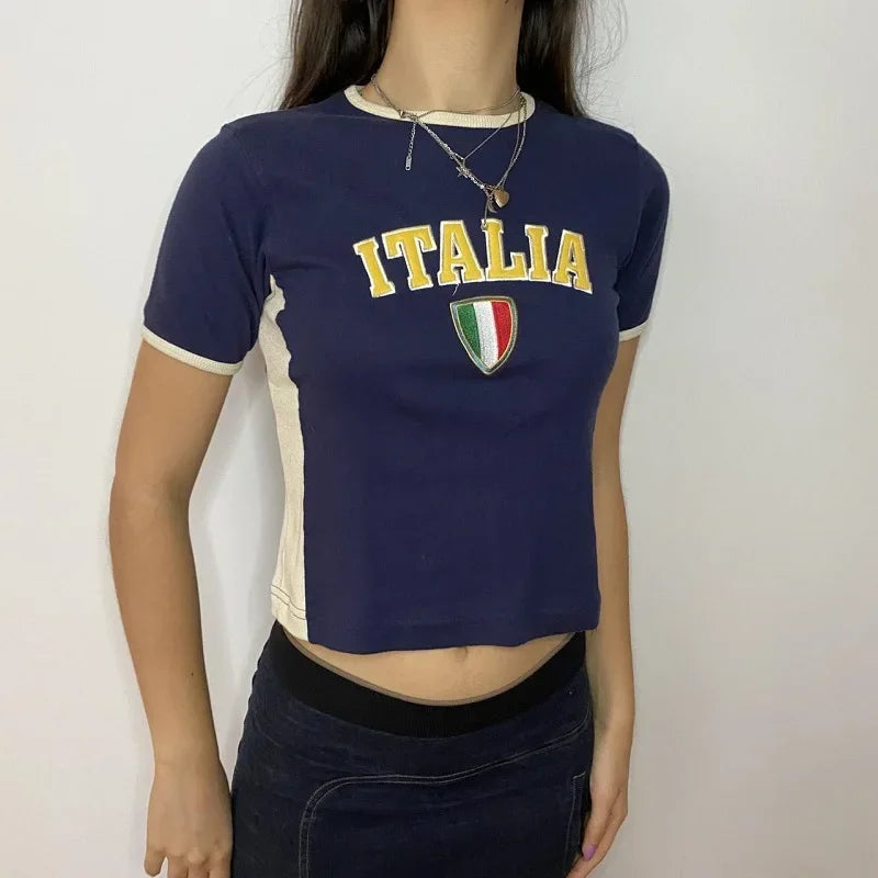 Summer Y2K Clothes T-shirt Women Letter Graphic Streetwear Crop Top Aesthetic Gothic Harajuku Tee Slim T Shirt Girl Vintage new