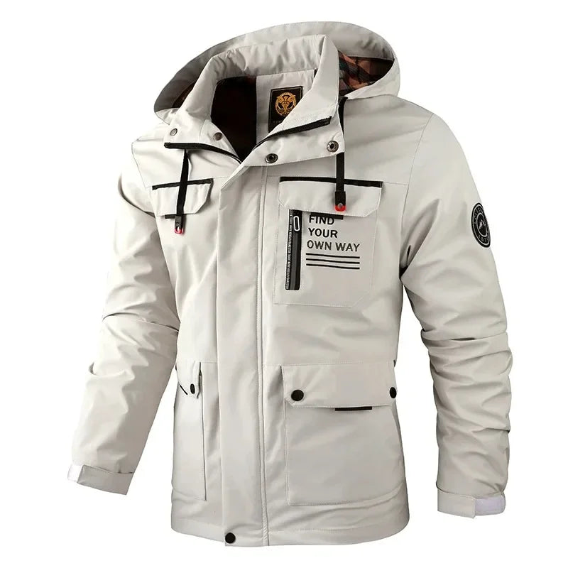 Men's Outdoor Sports Spring and Autumn Cross-Country Camping Hooded Jacket Casual Fashion Premium Slim-Fit Soft-Shell Jacket 6XL