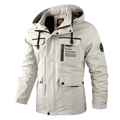 Men's Outdoor Sports Spring and Autumn Cross-Country Camping Hooded Jacket Casual Fashion Premium Slim-Fit Soft-Shell Jacket 6XL