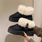 Pu Leather Waterproof Snow Boots for Women Winter Warm Plush Platform Ankle Boots Woman Thick Bottom Faux Fur Cotton Shoes