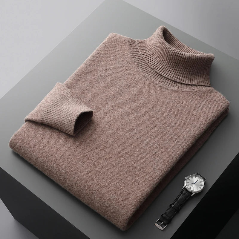 Autumn and winter new 100% merino cashmere sweater men's knitted pullover padded warm neck fashion loose plus size coat