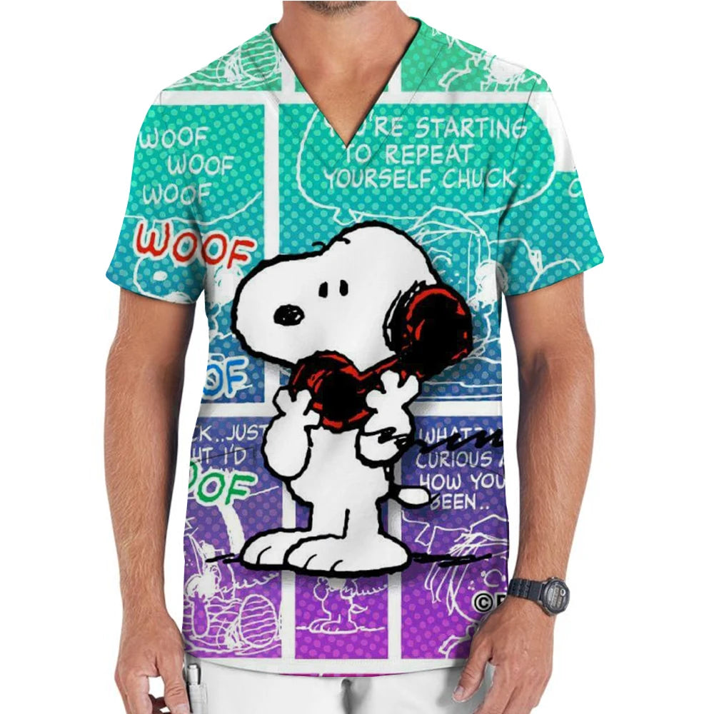 Hospital Nurse Uniforms Women Medical Uniform Print Scrub Top Snoopy Dental Clinic Work Clothes Mens Scrubs Short Sleeved Jacket
