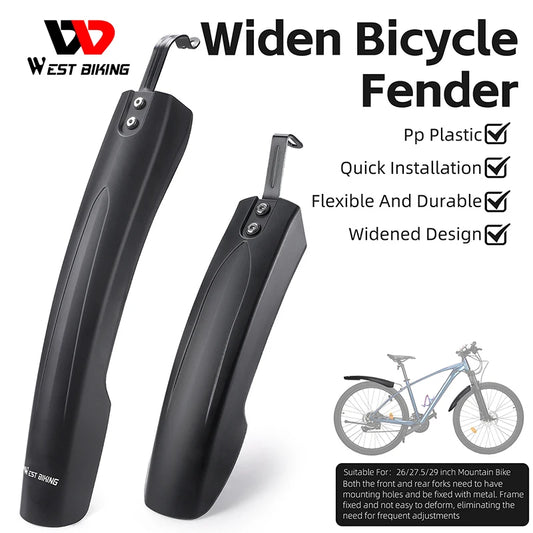 WEST BIKING Widen Bicycle Fender Durable Mountain Bike Fender For 26/27.5/29 Inch MTB Adjustable Fenders Set Cycling Protector