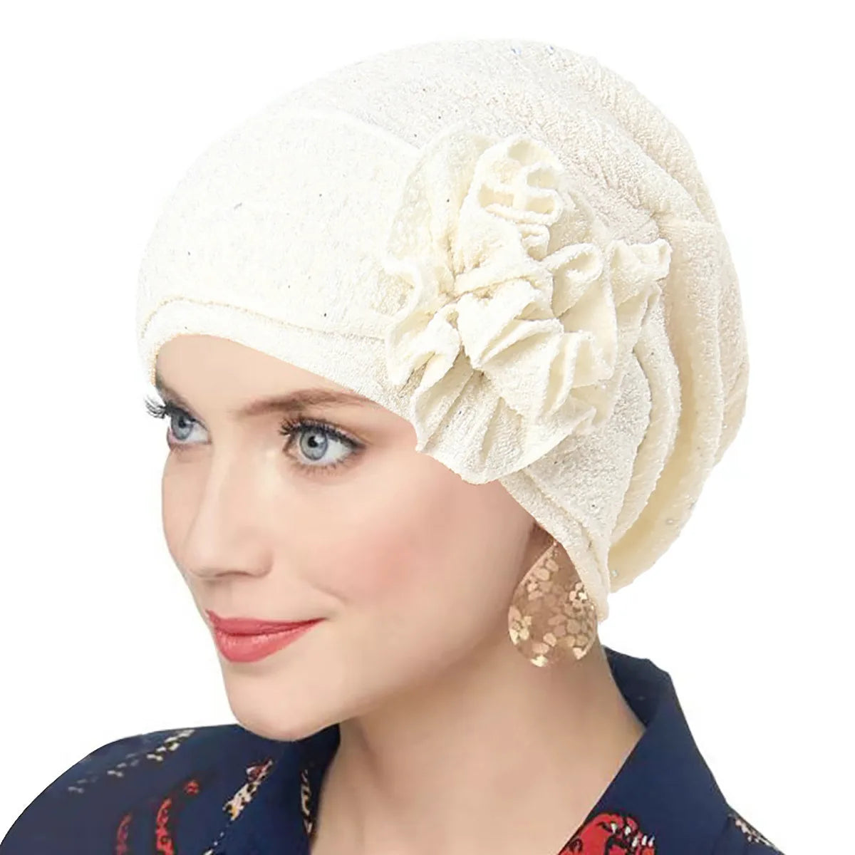 New Women Gold Silver Turban Hats Chemo Bandana Hijab Pleated Indian Cap Turbante Hat Ladies Hair Loss Headscarf Muslim Headwear